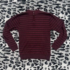 Men's Burgundy Striped Zip-Up Sweater